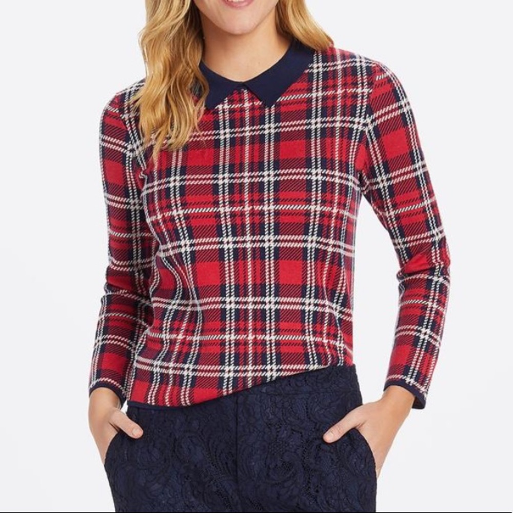 Draper James, Holiday Plaid Collared Sweater